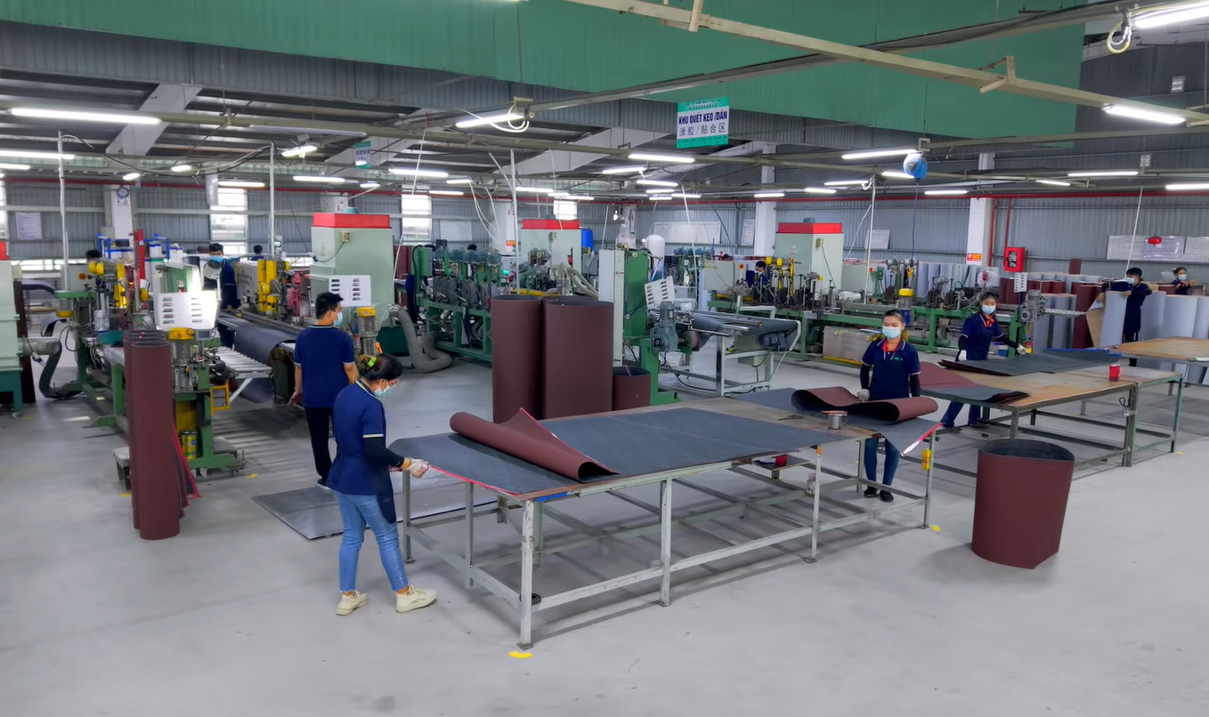 RIKEN Vietnam abrasive converting plant with jumbo rolls on slitting lines