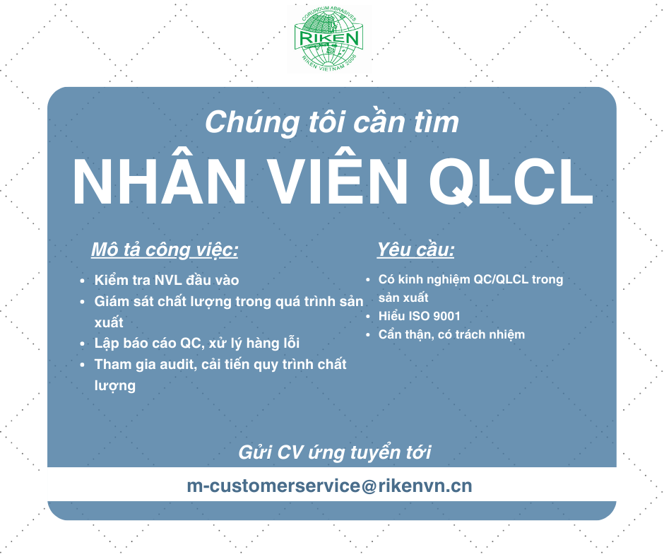TUYỂN DỤNG NHÂN VIÊN QC/QLCL